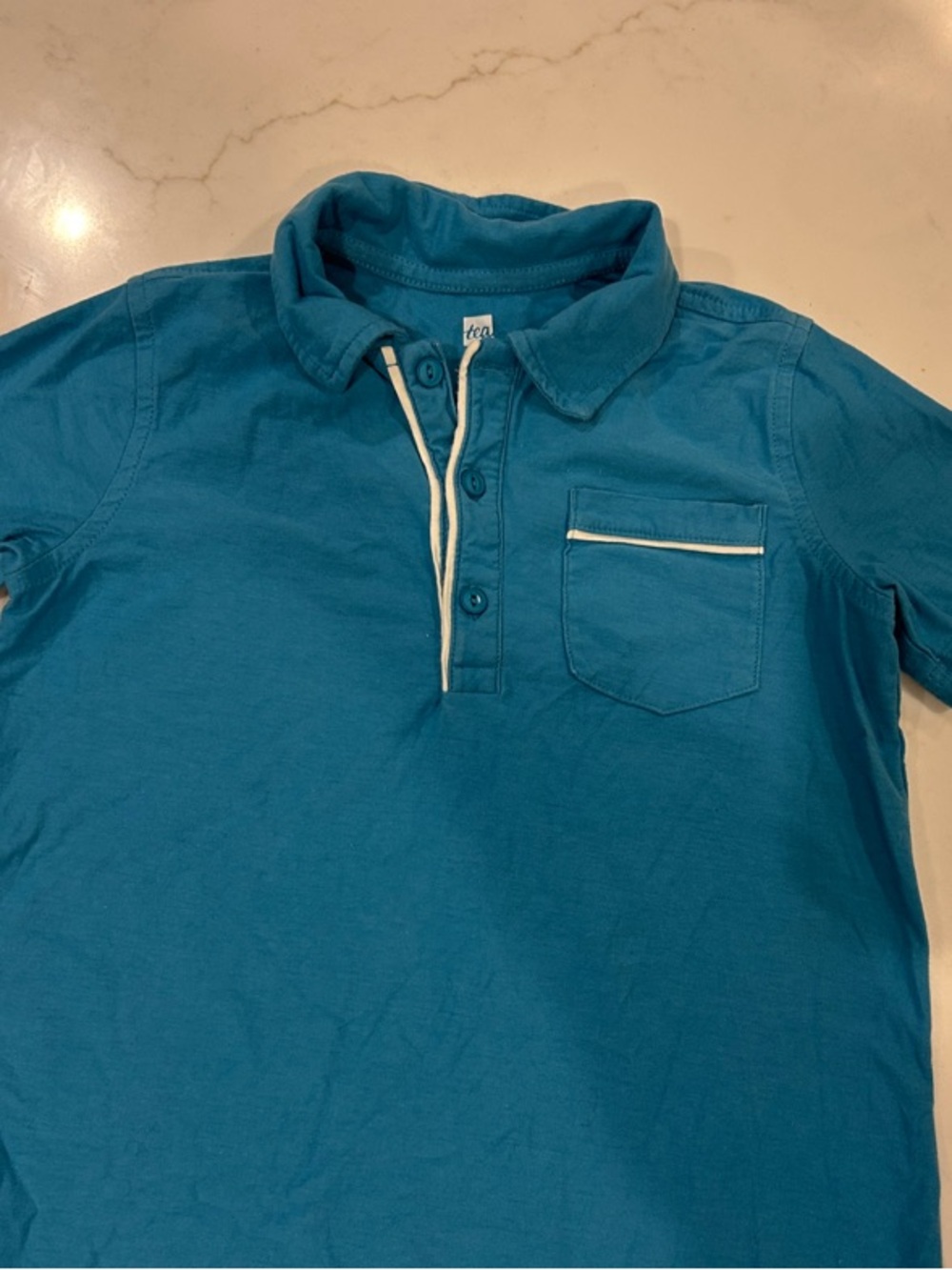 Tea Collection Bright Teal Short Sleeve Polo with Pocket Trim